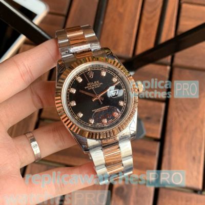 At Wholesale Rolex Datejust Black Dial 2-Tone Rose Gold Men's Watch 40mm